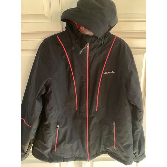Columbia Thermal Coil Full Zip Jacket Coat Sz XL Hooded Black Pink - Picture 2 of 9